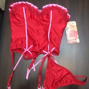 Brand New Red and pink satin corset.